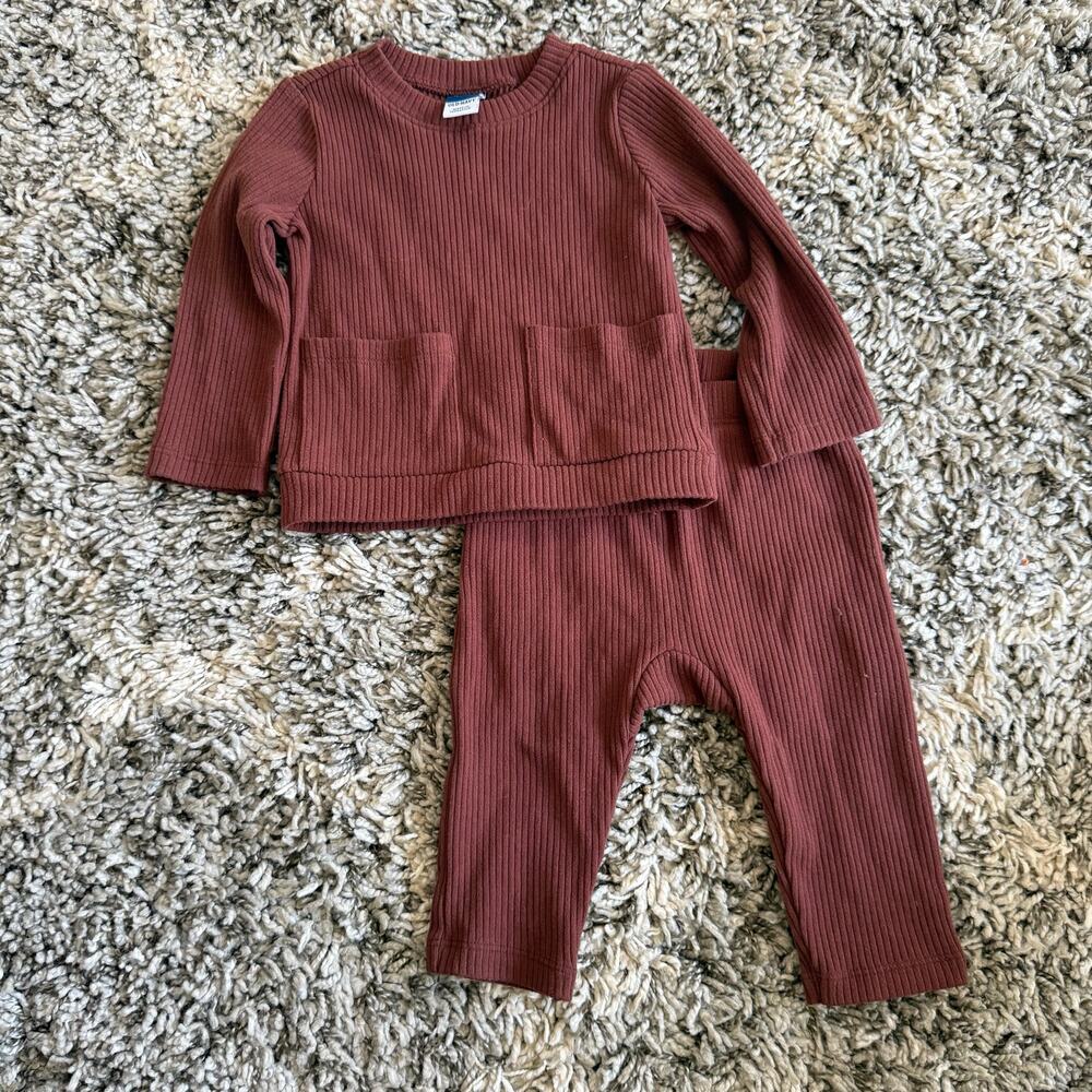 Old Navy 6-12 Months Ribbed Outfit Soft Brown Pants Long Sleeve Sweatsuit